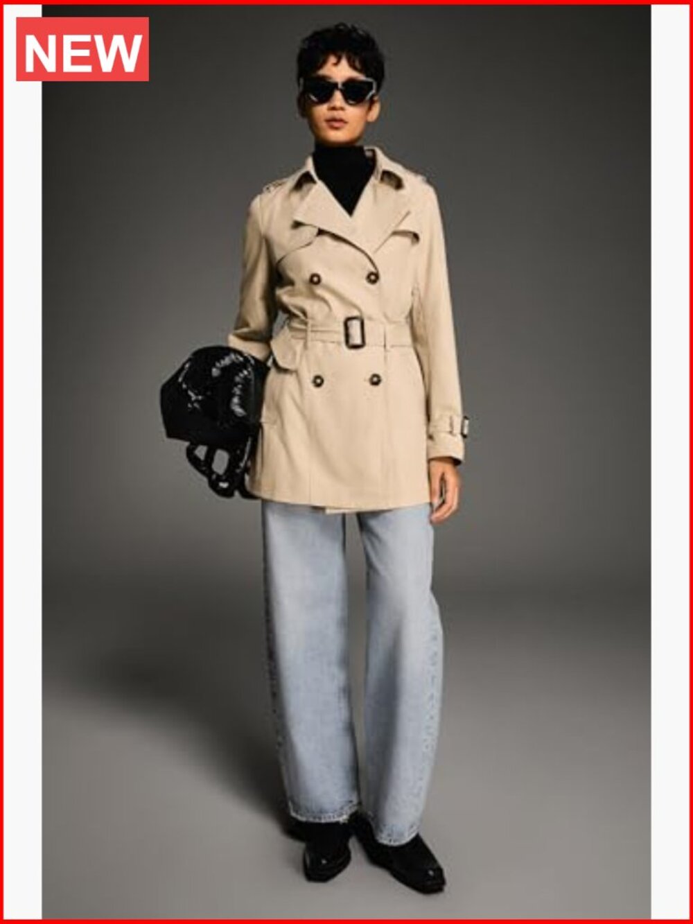 Double Breasted Trench Coat Windbreaker Jacket with Belt - Picture 4 of 7